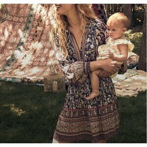 NWT Anthropologie Current Air Alyce Brown Floral Print Pleated Mini Dress XS